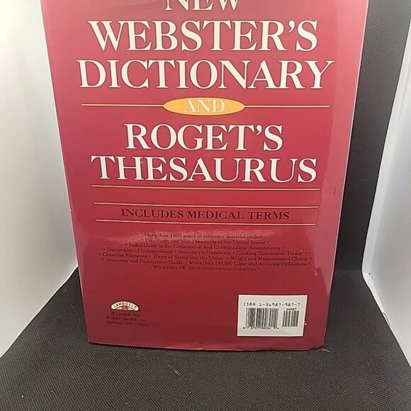 New Websters Dictionary and Rogets Thesaurus - Hardcover - ACCEPTABLE - Picture 3 of 6